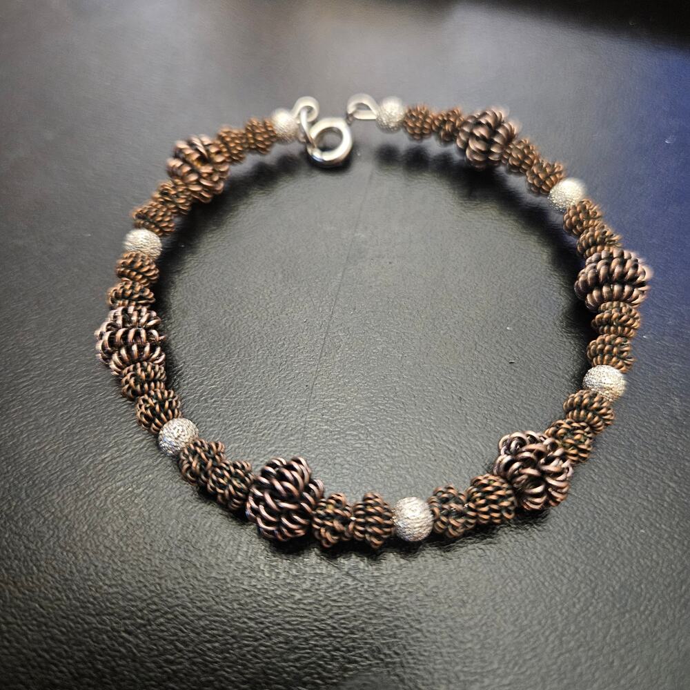 Antique copper & silver memory wire bracelet
